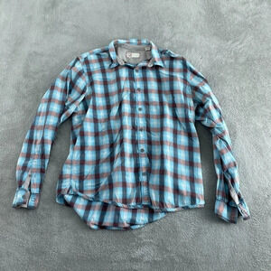 Cutter & Buck Blue/Brown Plaid Long-Sleeve Cotton Mens Shirt L 4238
